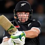 New Zealand's Tom Latham bats against India during their one day international cricket match in Auckland, New Zealand, Friday, Nov. 25, 2022. (Andrew Cornaga/Photosport via AP)