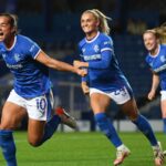 GLASGOW, SCOTLAND - SEPTEMBER 20: Rangers Kayla McCoy celebrates making it 1-0 during a UEFA Women's Champions League second round match  between Rangers Women and Benfica at Ibrox, on September 20, 2022, in Glasgow, Scotland.  (Photo by Craig Foy / SNS Group)